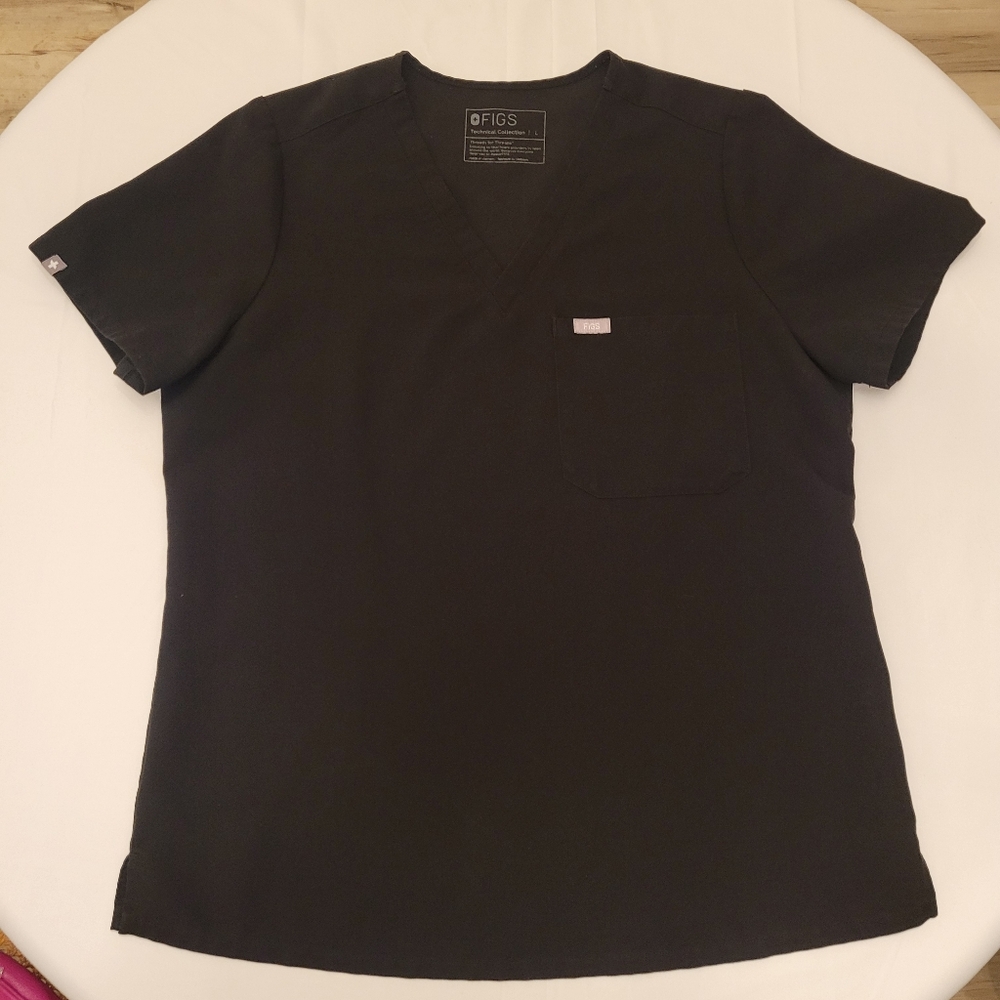Figs Women's Black V-Neck Medical Scrub Top
